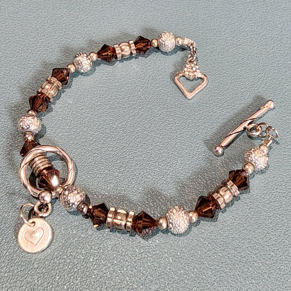 Brighton Crystal Sterling Silver Heart Toggle Bracelet Vintage - Picture 3 of 8